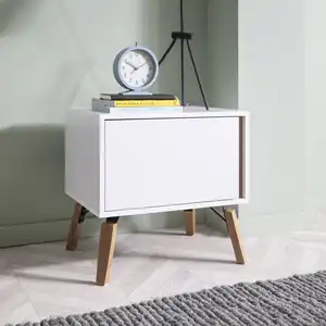 Modern Bedroom Single Door Teak Nightstand White Oak Cherry Sofa Side Night Stand Cabinet Smart Solid Wood Antique Bedside Table