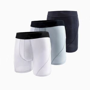 Ropa interior larga de seda helada de primera calidad con logotipo Jacquard personalizado, Bóxer deportivo de nailon sólido para correr de secado rápido para hombre con bolsa de bola - Product Image 1