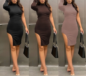 Vestido de mujer de manga larga individual de alta calidad Color sólido Sexy Casual club nocturno poliéster Mini vestidos para damas 20221 - Product Image 3