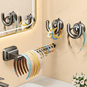 Support mural Y225Q pour accessoires capillaires, finition polie, avec crochets à ventouse, sans perçage, pour salle de bain, bandeaux et élastiques à cheveux - Product Image 3