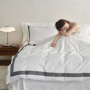 Sang Trọng 5 Sao Phòng Ngủ Bộ Đồ Giường Đặt 100% Ai Cập Cotton Linen Trắng Satin Biên Giới Vải Bìa Cho Khách Sạn Nguồn Cung Cấp - Product Image 2