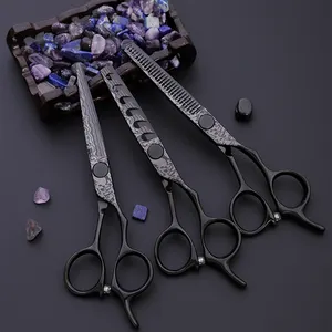 good quality black pattern professional stainless steel hair cutting shears set of 5 pieces