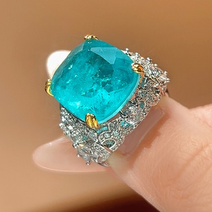 Anillo de Joyería Nuevo 2025, Circonita Cúbica, Rectangular, Imitación Zafiro para Mujer, Alta Gama, Venta al por Mayor - Product Image 3