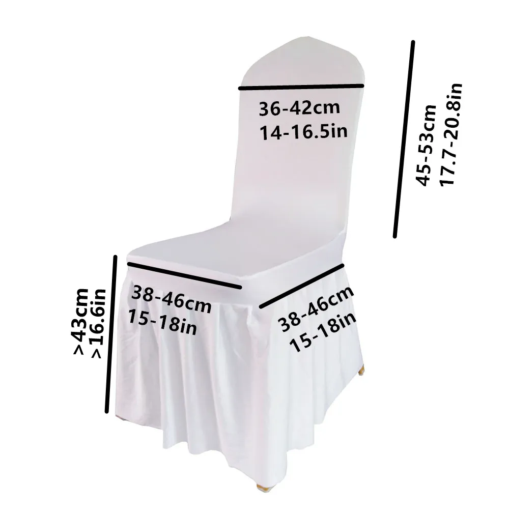 शादी की पार्टी प्रदर्शनी के लिए बड़े आकार की सन स्कर्ट स्ट्रेच सुंड्रेस झालरदार सफेद कुर्सी कवर