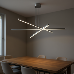 Lustre LED moderne en fer chromé de 48 pouces, luminaire suspendu géométrique à 3 bras réglables pour salle à manger, salon, bureau - Product Image 2