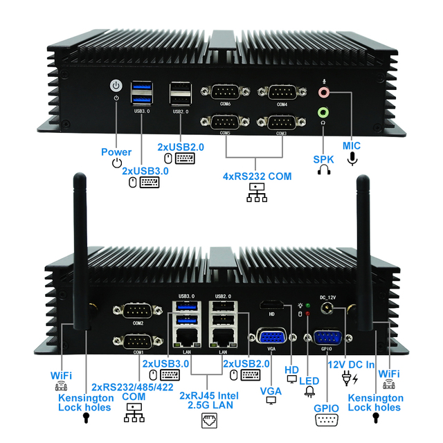 Embedded Fanless Mini PC N100 N150 J6412 Quad Core 2*LAN RS232 HD VGA Win10/11 Linux Ubuntu WIFI Desktop Computer Home Pc