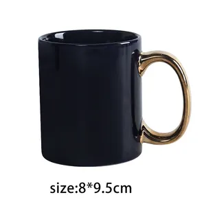 Decoration attractive hand printed customized gold handle ceramic black coffee mug