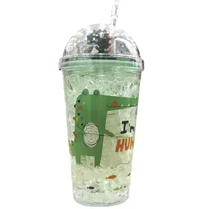 Детская пластиковая портативная чашка для напитков с соломинкой хорошего качества, простая двухслойная круглая крышка, Мультяшные Дорожные Кружки, креативная поддержка