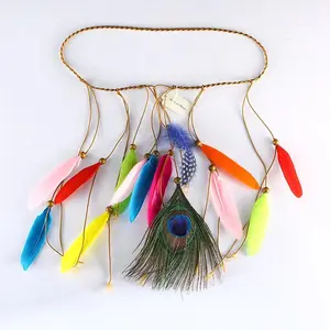 Boho style hair accessories Colorful peacock band tie Fashion Hippie ethnic