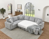 Canapé-lit convertible en tissu peluche lapin avec ports USB et canapé-lit sectionnel en forme de U confortable rembourré avec rangement