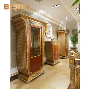 Italian Wine Cabinet Classic Solid Wood Glass Cabinet Luxurious Antique Golden And Brown Display Cabinet