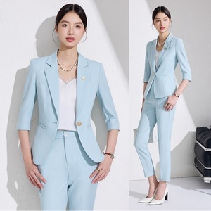 Women's Light Blue Suit Set Three Quarter Sleeve Breathable Polyester Spring Casual Wear - Product Image 1