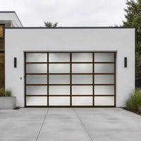 Porte de garage en verre pleine vue de style européen avec cadre en alliage d'aluminium, miroir givré ou verre teinté noir, fabrication sur mesure