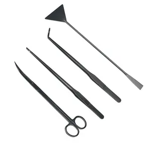 4PCS Black Stainless Steel Aquascaping Tools Aquarium Tweezers Scissors And Spatula