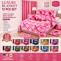 En stock – Collection de literie de luxe 12 pièces avec couverture Raschel et rideaux, chaude et douce, taille King