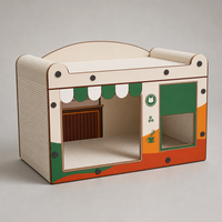 YAOYUE Maison à chat en carton ondulé, thème café, avec griffoir, auvent festonné et base en panneau de densité