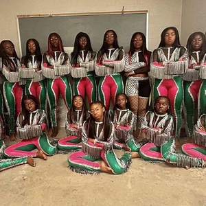 Groene En Roze Majorette Dansuniformen Met Franje <span class=keywords><strong>Cheerleading</strong></span> Sublimatie Custom Majorette Uniform Sets - Product Image 4