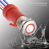 Bouton-poussoir métallique étanche IP67 de 16 mm, éclairé par LED, à verrouillage, en acier inoxydable, avec prise