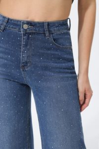 Jeans a Vita Alta e Gamba Larga con Decorazioni di Paillettes Vestibilità Comoda Lunghezza Intera Stile Casual Effetto Stonewashed - Product Image 6