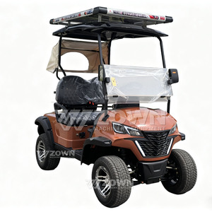 Carrito de golf eléctrico de 2 plazas naranja con techo y parabrisas para transporte de corta distancia - Product Image 2