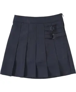 Kostenloses individuelles Design Schuluniform niedriger Preis hohe Qualität Khaki Marineblau Farbe Über Knie Länge Mädchen plissierte Röcke