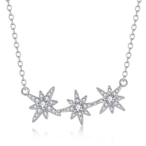 Élégant 3 étoiles Zircon pendentif collier en argent Sterling 925 étincelant étoile Design mode bijoux cadeau pour les femmes pour les mariages - Product Image 1