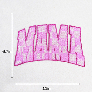 Parche Bordado Termoadhesivo con Lentejuelas a Cuadros con la Palabra 'Mamá' en Rosa, Producto Más Vendido - Product Image 6