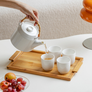 Japanese Style Tea <b>Set</b> White Ceramic Tea Pot <b>Set</b> Porcelain <b>Cup</b> <b>Set</b> of 6 Pcs - Product Image 3