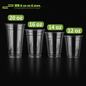 BPA Free Clear Disposable Cups 100% Compostable 16oz Biodegradable Dessert Juice Milkshake PLA Cold Cup with Lid