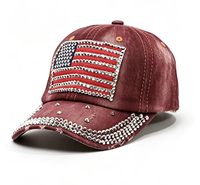 Casquette de baseball en denim vintage lavé avec patch tissé drapeau américain, plusieurs couleurs et personnalisation disponible