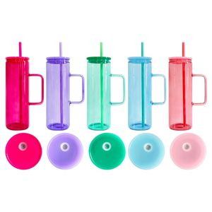 Warehouse.20Oz Colorful <b>Clear</b> <b>Jelly</b> Straight 20Oz Sublimation Blank Glass Cup Coffee Mug With Handle - Product Image 1