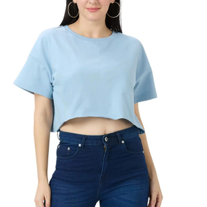 Nouveauté, prix bas, vêtements d'été pour femmes, crop top, nouveau design, couleur unie, crop top à manches courtes de haute qualité pour femmes - Product Image 1