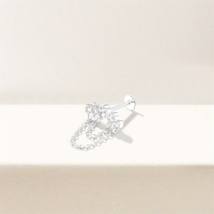 Pendientes de Plata de Ley 925 con Borla y Cadena, Zirconia, Parte Trasera Plana, para Piercing de Cartílago/Hélice, Diseño Moderno - Product Image 6
