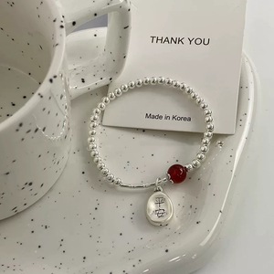 S925 Sterling Silver Beaded <b>Bracelet</b> With Red Agate Charm Women's Chinese Style Jewelry Gift - Product Image 3