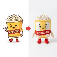 Peluche Mascotte de Snack de Cinéma, Seau Rayé Jaune et Blanc, Remplissage de Popcorn Doux, Peluche Personnalisée OEM, Illustration Alimentaire de Dessin Animé