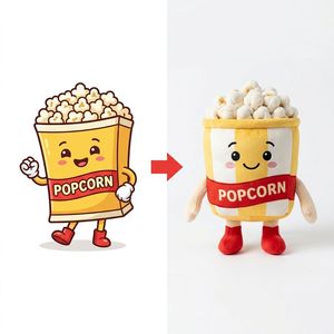 Peluche Mascotte de Snack de Cinéma, Seau Rayé Jaune et Blanc, Remplissage de Popcorn Doux, Peluche Personnalisée OEM, Illustration Alimentaire de Dessin Animé - Product Image 1