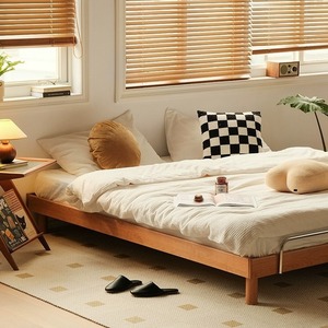 Cherry Wood Tatami <b>Bed</b> Frame 1.8M Japanese Style Platform <b>Bed</b> No Headboard Durable Bedroom Furniture - Product Image 1