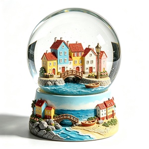 Globo <span class=keywords><strong>di</strong></span> Neve in Resina con Villaggio Costiero Europeo, Ornamento Souvenir Turistico, Decorazione da Scrivania - Product Image 3