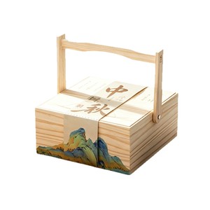 Chinese Mooncake <b>Gift</b> <b>Box</b> Wooden Pine Rectangle 11cm Handmade For Holiday <b>Gifts</b> <b>Empty</b> Packaging <b>Box</b> - Product Image 4
