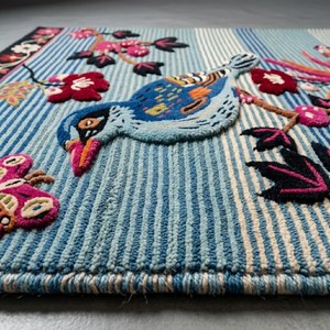 Premium Hand Tufted Wool <b>Bird</b> Rug Floral Botanical Design Handmade Area Carpet for <b>Living</b> Room Bedroom Apartment Hotel Nature - Product Image 4