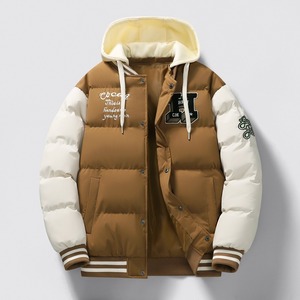 בגדי פסים מכסה מכסה המנוע מותאם אישית נשלף גברים של חורף חם למטה ריפוד עם רוכסן פרסה עם רקמה - Product Image 2