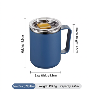 Mug de voyage isotherme en acier inoxydable avec poignée, 450 ml, double paroi sous vide, couvercle et paille, isolation thermique 6-12h - Product Image 6