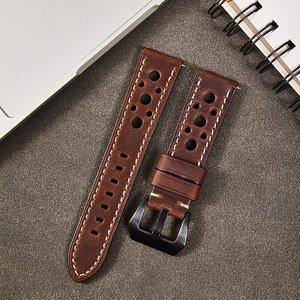 Bracelet de montre vintage en cuir Crazy Horse, fait main, en cuir véritable perforé et respirant, avec système de libération rapide, bracelet classique pour homme, OEM - Product Image 4