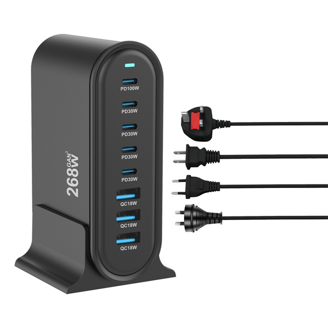 Hot Selling 268W GaN Adapter 8-Port Fast USB Charger Pd3.1 Multi-Function Desktop Charger for Mobile Phones & Laptops