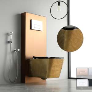 Inodoro de cerámica de lujo con acabado dorado, montado en la pared, color oro rosa. - Product Image 1