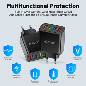 3.1A ที่ชาร์จติดผนัง US EU UK QC3.0 4USB ที่ชาร์จสำหรับเดินทาง การชาร์จอุปกรณ์หลายเครื่องเหมาะสำหรับโทรศัพท์มือถือ หูฟัง พาวเวอร์ - Product Image 5