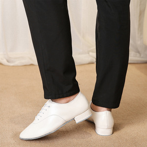 Zapatos de Baile de Salón/Latinos para Hombre, Clásicos, Negros Brillantes, Parte Superior de PU, Tacón Bajo de 2-2.5cm, Silenciosos, Modernos, para Vals, Suela de Gamuza Blanca Brillante - Product Image 6
