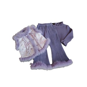Purple Chinese Style Vest For Baby Girls With Fur Trim Traditional Clothing Set - Product Image 5
