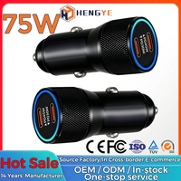 Charger Mobil 75W 2 Port Tipe C PD 45W+30W Pengisian Cepat, Langsung dari Pabrik, Kompatibel Sepenuhnya