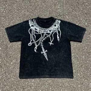 T-shirt court tendance vintage d'été pour hommes et femmes, nouveau, à manches courtes, ample, grande taille, style hip-hop, streetwear, délavé foncé - Product Image 1